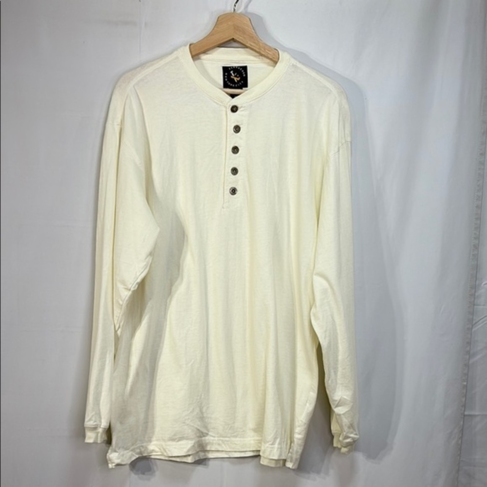 🤡 Ferruche heavy weight cotton Cream Long Sleeve Henley Tee with Relaxed Fit